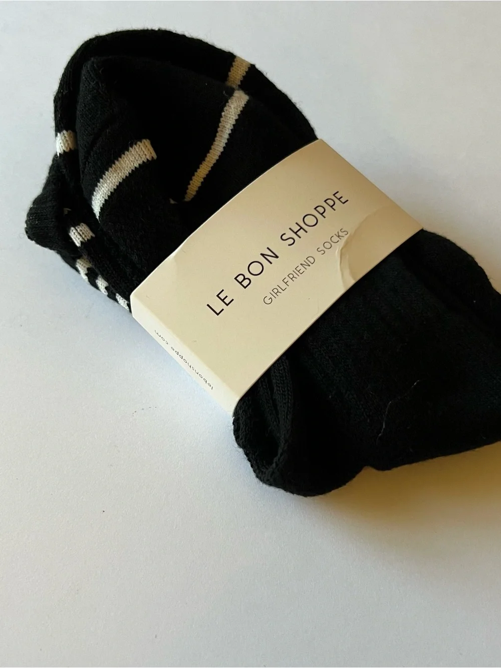 LE BON SHOPPE GIRLFRIEND SOCKS IN BLACK WITH WHITE STRIPES OS NWT